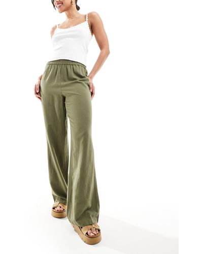 Pieces Linen Touch Wide Leg Trousers - Green