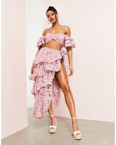 ASOS Beach 3d Floral Wrap Tiered Wired Maxi Skirt - Pink