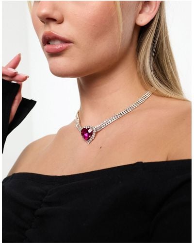 True Decadence Chunky Embellished Heart Pendant Necklace - Black