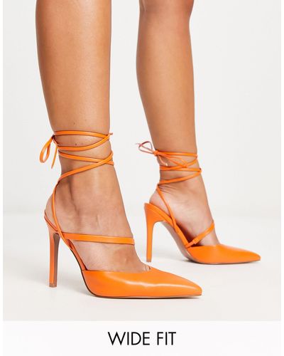 ASOS Wide fit - pride - chaussures à talon mi-haut avec liens à enrouler autour - Orange