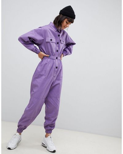 ASOS Boilersuit With Contrast Buttons - Purple
