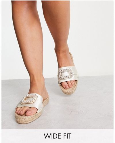 ASOS Wide Fit Jenna Pearl Espadrille Sandals - White