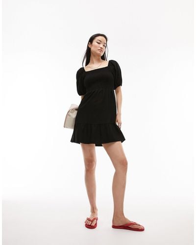 TOPSHOP Shirred Mini Dress - Black
