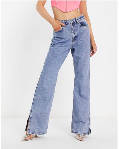 NA-KD Jeans Met Hoge Taille En Zijsplit - Blauw
