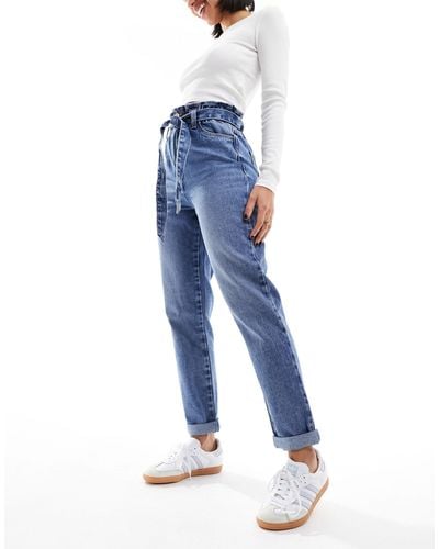 New Look Jeans a vita alta dritti con cintura medio - Blu