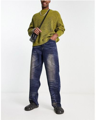 Collusion X014 - jeans ampi con dettagli a pieghe e lavaggio stile y2k - Blu
