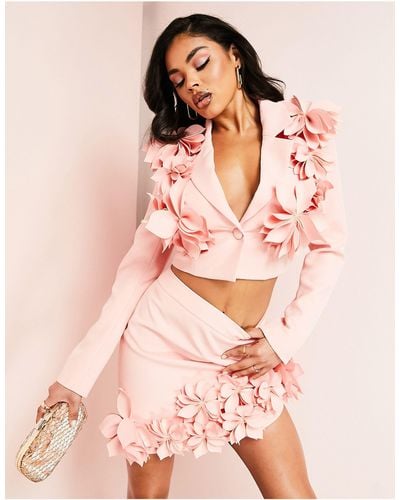 ASOS Tailored Crop Blazer With 3d Flower Detail - Pink