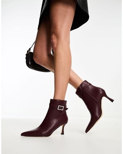 Glamorous Rhinestone Buckle Mid Heel Ankle Boots - Red