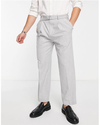 River Island Tapered Belted Smart Pants - Gray