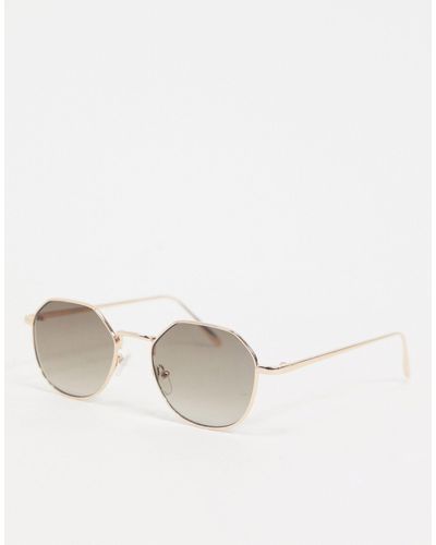 ASOS Angled Round Metal Sunglasses With Smoke Gradient Lens - White