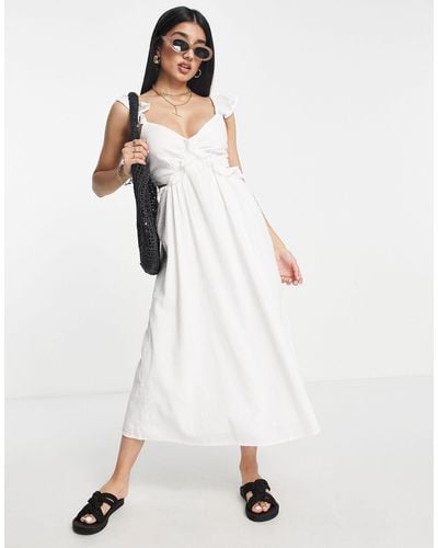 New Look Frill Strap Midi Dress With Open Back - White