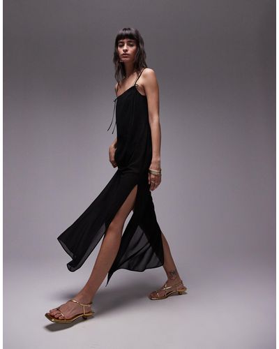 TOPSHOP Sheer Midi Dress With Bow Detail - Black