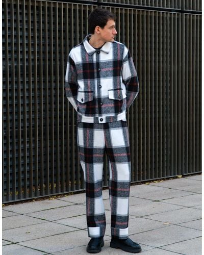 Labelrail X isaac hudson - pantalon large d'ensemble en maille brossée à carreaux et revers retroussés - Noir
