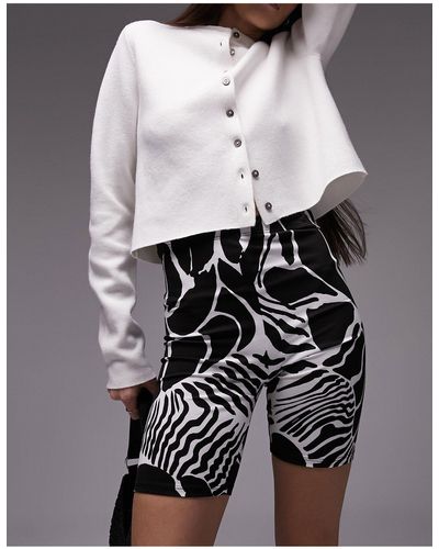 TOPSHOP Short legging à imprimé animal abstrait - et blanc - Noir