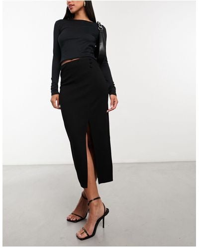 ASOS Ponte Asymmetric Wrap Midi Skirt - Black