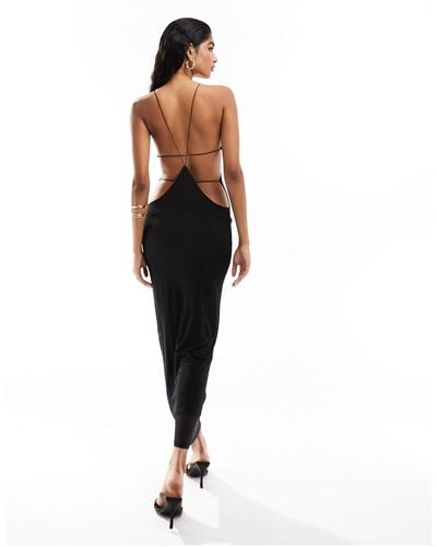 ASOS Mesh Halter Maxi Dress With Extreme Cut Out Back Detail - Black