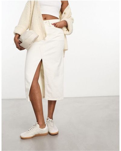 Abercrombie & Fitch Denim Column Maxi Skirt - White