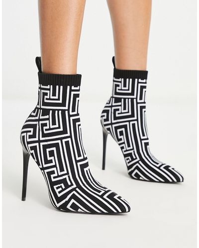SIMMI Simmi London - Anusha - Sock Boots Met Stilettohak En Print - Zwart