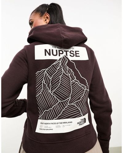 The North Face Nuptse Cropped Back Print Fleece Hoodie - Brown