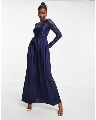 Goddiva Embellished Long Sleeved Maxi Dress - Blue