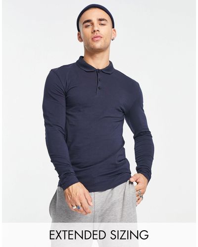 ASOS Long Sleeve Muscle Fit Jersey Polo - Blue