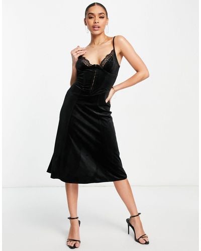 ASOS Cami Velvet Corseted Midi Dress With Hook And Eye - Black