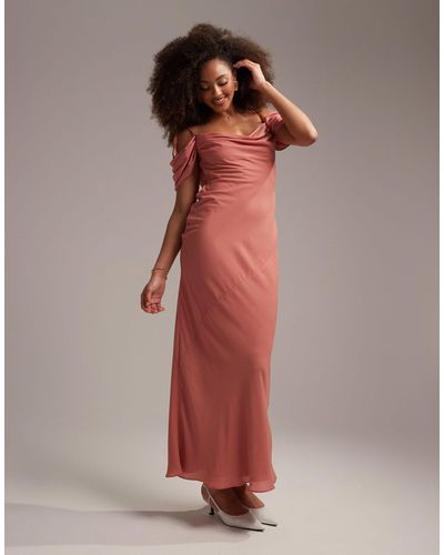 ASOS Bridesmaid Cowl Front Maxi Dress With Cold Shoulder Detail - Pink