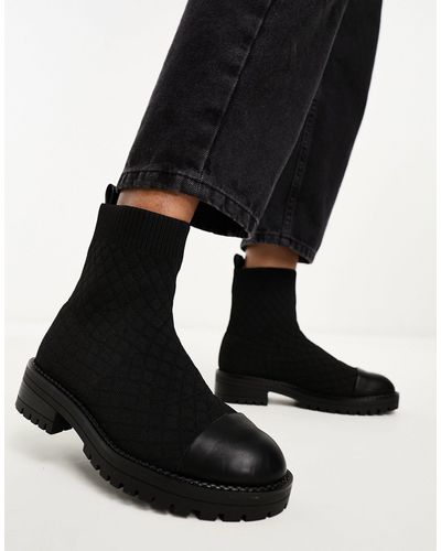 River Island Quilted Sock Boots - Black