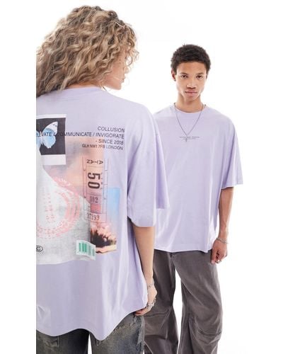 Collusion Unisex Washed T-shirt With Back Graphics - Purple