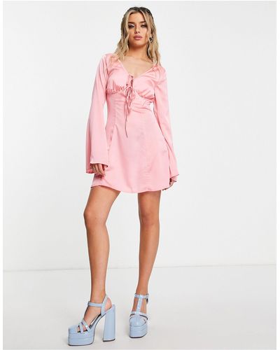 Public Desire Satin Tie Mini Slip Dress - Pink