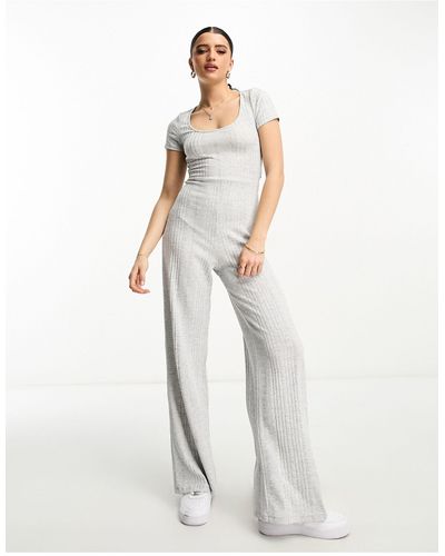 ASOS Scoop Neck Rib Jumpsuit With Cut Out Back - White