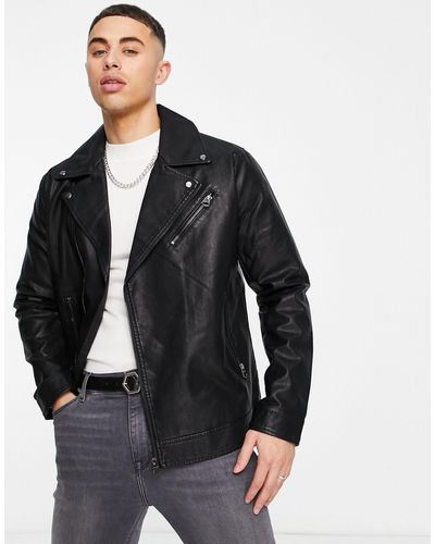 Only & Sons Faux Leather Biker Jacket - Black