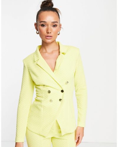 ASOS Jersey Textured Double Breasted Suit Blazer - Yellow