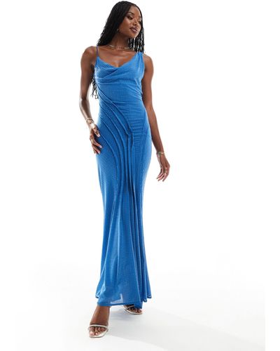 ASOS Hotfix Cowl Neck With Draping Maxi Dress - Blue