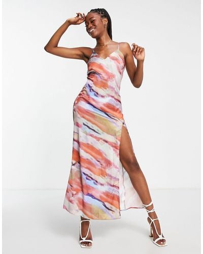In The Style X Yasmin Devonport Exclusive Satin Plunge Front Maxi Dress - Multicolour