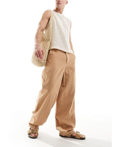 ASOS Wide Linen Chino Trousers - Natural