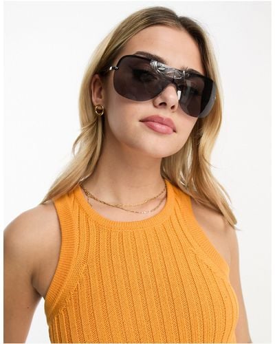 Monki Rimless Shield Sunglasses - Orange