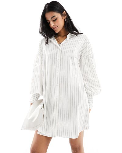 ASOS Boyfriend Shirt Mini Dress With Blouson Sleeve - White