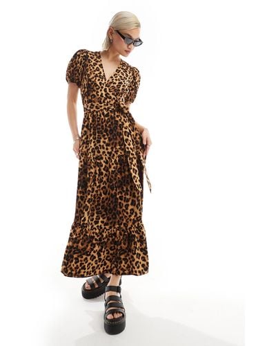 Glamorous – voluminöses wickelkleid mit leopardenmuster - Braun