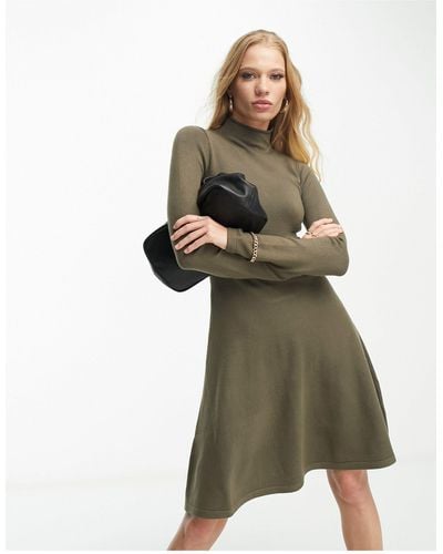 French Connection Fit And Flare Ribbed Mini Dress - Green
