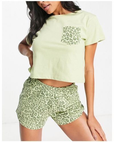Brave Soul – pyjamaset mit shorts und shirt mit kontrasttasche - Grün
