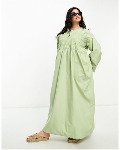 ASOS Vestido largo verde con diseño minimalista fruncido y manga murciélago