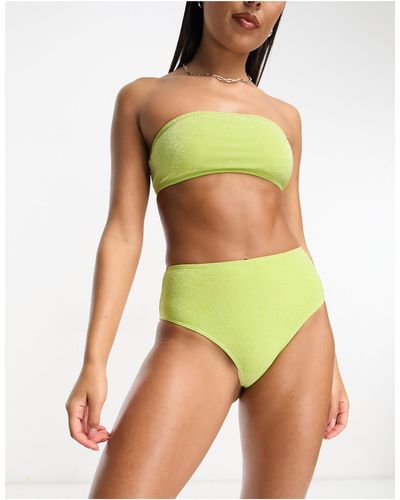 Monki Co-ord Glitter High Waisted Bikini Bottom - Green