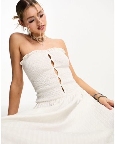 Collusion Shirred Bandeau Cut Out Maxi Summer Dress - Natural