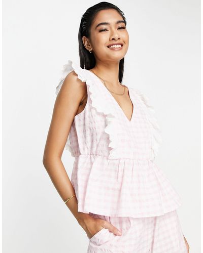 Y.A.S Exclusive Gingham Frill Co-ord Top - Pink