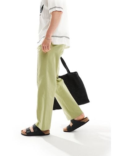 ASOS Pantalon droit élégant en lin mélangé - sauge - Blanc