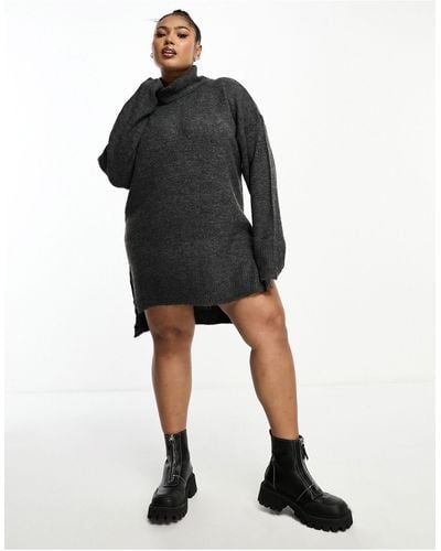 Brave Soul Plus Ming Knitted Roll Neck Sweater Dress - Black