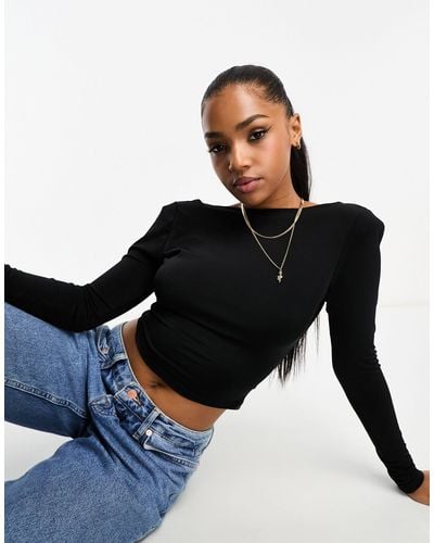 ASOS Open Back Long Sleeve Top With Twist Detail - Black