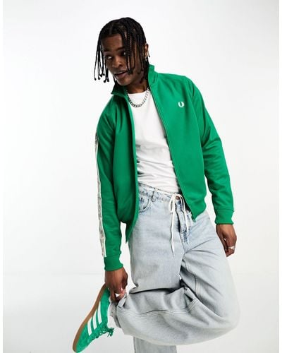 Fred Perry Contrast Tape Track Jacket in Green for Men | Lyst Australia