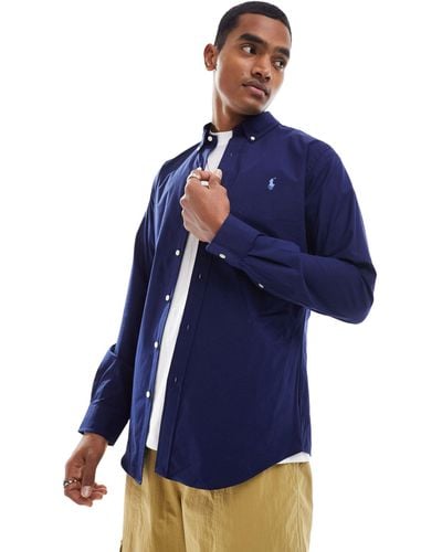 Polo Ralph Lauren Slim-fit Poplin Overhemd Met Button-down Boord En Logo - Blauw